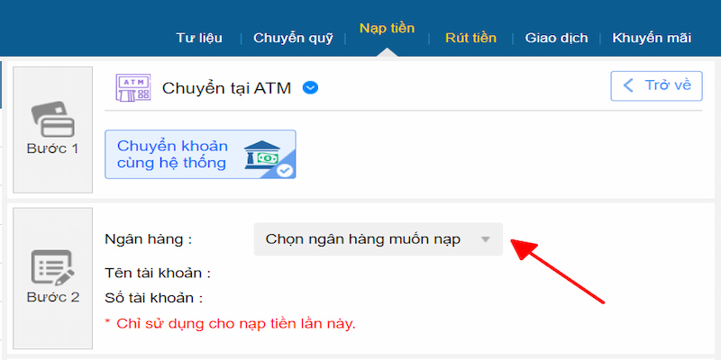 Nạp tiền thông qua cây ATM